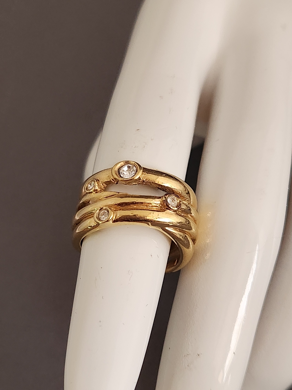 Gold-Tone Multi-Stack Band Ring with Clear Stones